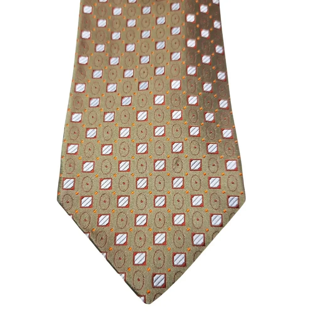 Ermenegildo Zegna Gold Silk Tie Luxe Menswear Geometric Pattern Italy Classic